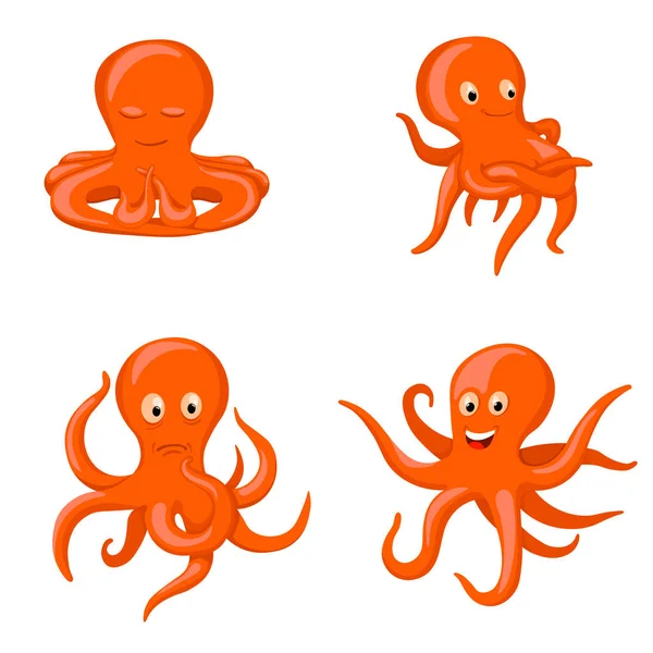 Octopus emotionele tekens, emoji tekeningen — Stockvector