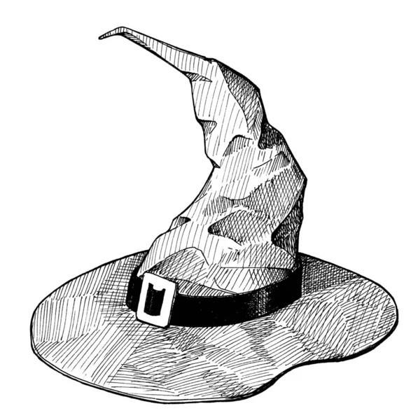 Sombrero de bruja, lápiz de tinta dibujado a mano vintage ilustración — Foto de Stock
