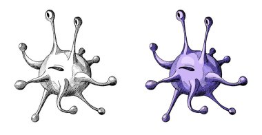 mikrop el çizilmiş mürekkep vintage doodle illüstrasyon