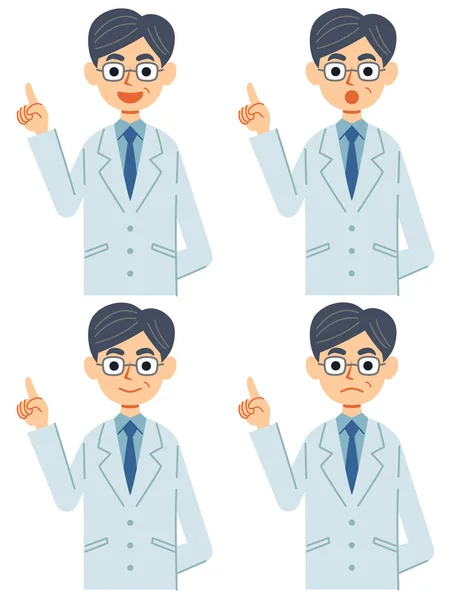 Conjunto Cuatro Expresiones Faciales Diferentes Para Que Médico Explique — Archivo Imágenes Vectoriales