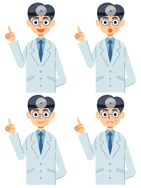 Conjunto Expresiones Faciales Diferentes Médico Con Espejo Cabeza Para Explicar — Archivo Imágenes Vectoriales