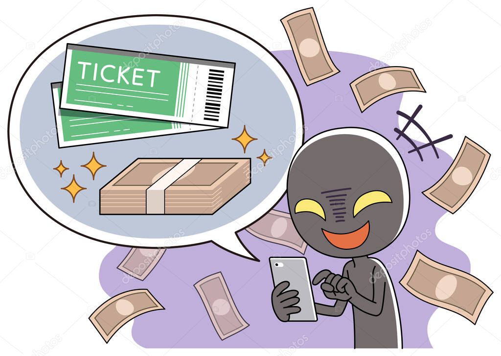 Bad people selling tickets at high prices on internet auctions using smartphones.