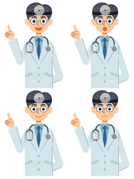 Different Facial Expression Sets Doctor Stethoscope Head Mirror Explain — Stock Vector