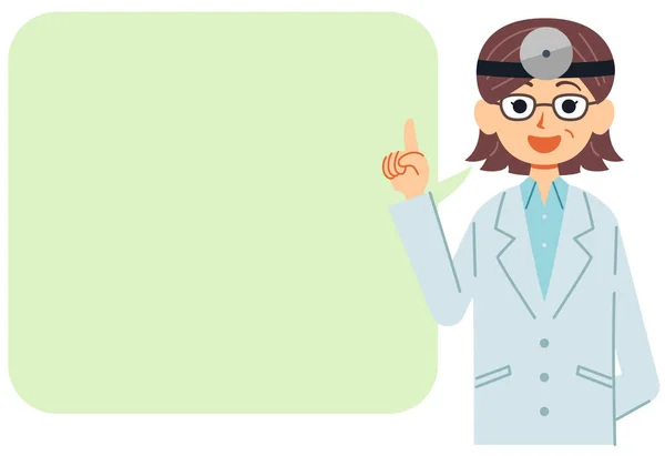 Middle Aged Female Doctor White Coat Explains Head Mirror — Stock Vector