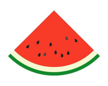 Tipik bir yaz meyvesinin basit vektör çizimi. Üçgen şeklinde kesilmiş sulu kırmızı bir karpuz..