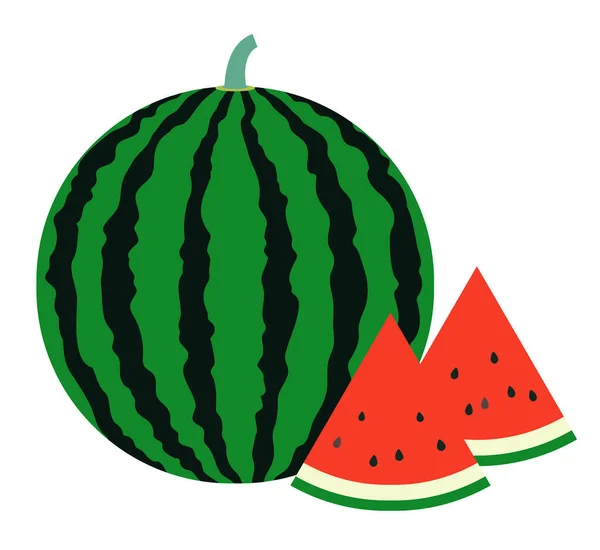 stock vector A simple vector illustration of a typical summer fruit, a large striped watermelon and a triangular watermelon.