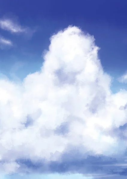 Акварельная Иллюстрация Большого Входного Облака Плавающего Летнем Небе — стоковое фото