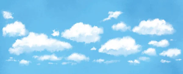 Akwarela Ilustracja Białych Chmur Pływających Szerokim Błękitnym Niebie — Zdjęcie stockowe