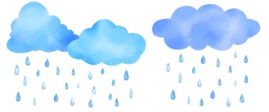 Tatlı bulutların suluboya vektör çizimi ve yağmur damlaları.