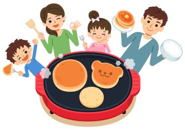 One scene of the family. A fun landscape where you can have a meal while you are cooking with your family. Have a pancake party on the hot plate. vector One scene of the family. A fun landscape where you can have a meal while you are cooking with your family. Have a pancake party on the hot plate. vector