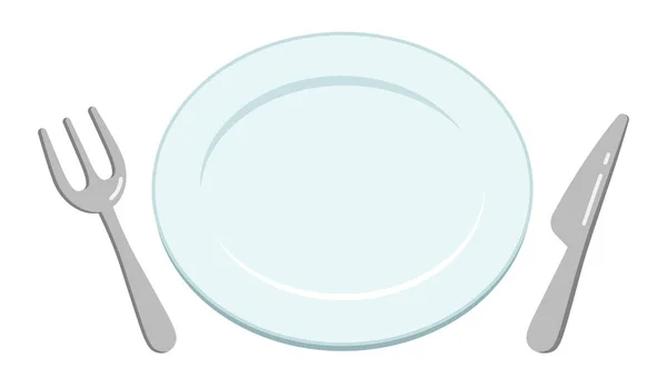 Illustration Einer Einfachen Leeren Weißen Platte Messer Und Gabel Von — Stockvektor