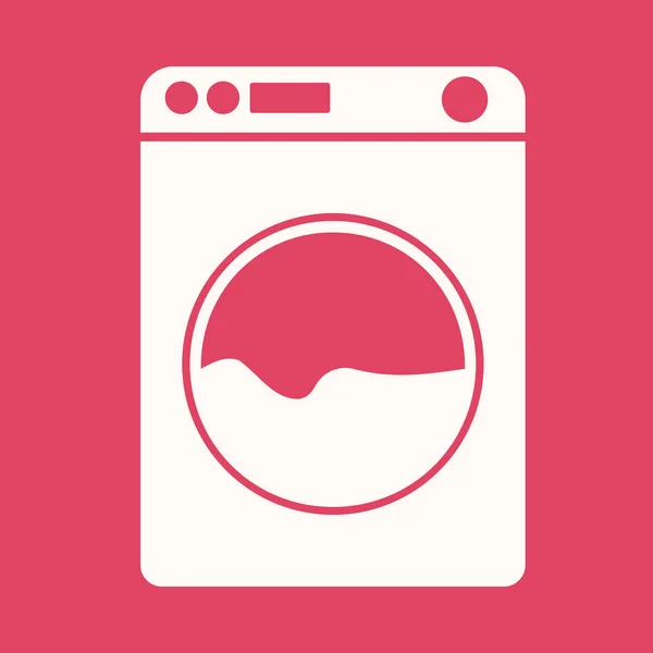 Icono de lavadora en estilo plano. aislado sobre fondo rojo . — Vector de stock