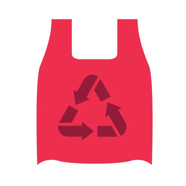 Rote Öko-Tasche mit Henkeln und Recycling-Symbol. Vektorillustration — Stockvektor