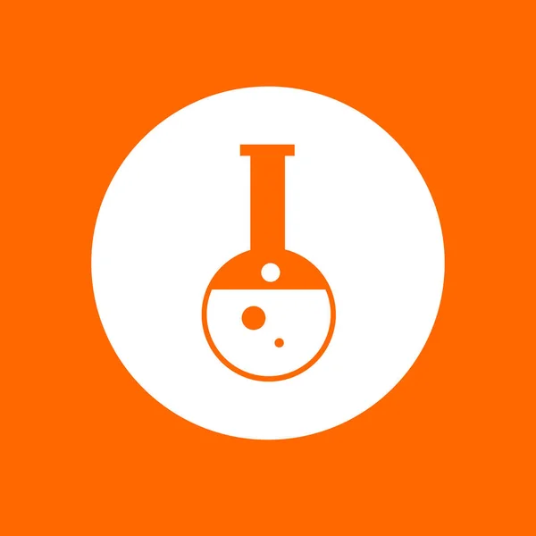 Символ химической фляжки. В белом круге на оранжевом фоне — стоковый вектор