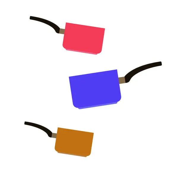 Conjunto de guisos. Colores rojo, amarillo, marrón. Con mango negro. Ilustración vectorial — Archivo Imágenes Vectoriales