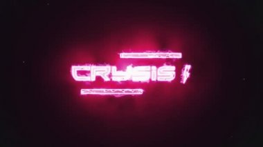 CRYSIS sonsuz metin animasyonunu ateş parçacıkları koyu arkaplanlı sihirli ateş yanığı efektiyle döngüye soktu. Kırmızı ve pembe neon renkler. Metin canlandırması ve şimşek sembolü.