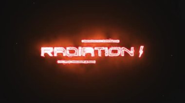 Radyasyon sonsuz metin animasyonunu ateş yanığı efektiyle döngüye soktu. Kırmızı ve sarı neon renkler. Ateş parçacıkları koyu arkaplanlı radyasyon metni. Metin canlandırması ve şimşek sembolü.