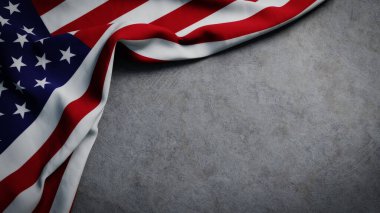 Beton zemin üzerinde Amerika Birleşik Devletleri bayrağı. Kopyalama alanı olan Amerikan bayrağı arkaplanı