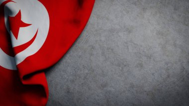 Tunus bayrağı beton zemin üzerinde. Kopyalama alanı olan Tunus bayrağı arkaplanı