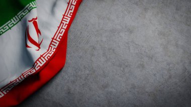 Beton zemin üzerinde İran bayrağı. Kopyalama alanı olan İran bayrağı arkaplanı