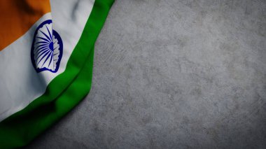 Beton zemin üzerinde Hindistan bayrağı. Kopyalama alanı olan Hint bayrağı arkaplanı