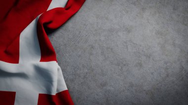 Beton zemin üzerinde Danimarka bayrağı. Kopyalama alanı olan Danimarka bayrağı arkaplanı