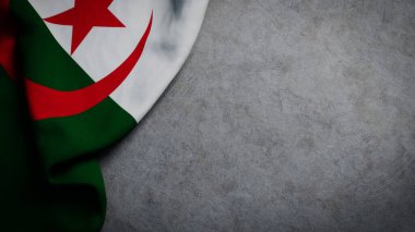 Beton zemin üzerinde Cezayir bayrağı. Kopya alanı olan Cezayir bayrağı arkaplanı