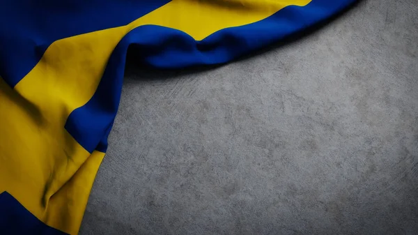 Flag of Sweden on concrete backdrop. Swedish flag background with copy space
