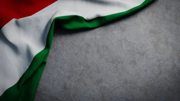 Flag of Hungary on concrete backdrop. Hungarian flag background with copy space