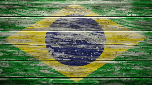 Bandera Brasil Pintada Sobre Tablones Madera Envejecida —  Fotos de Stock