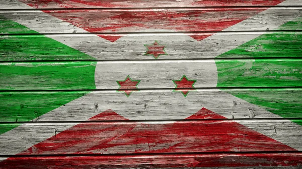 Burundi Flagge Auf Verwitterten Holzplanken — Stockfoto