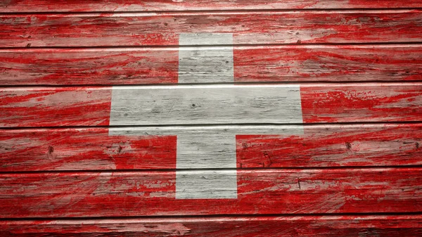 Schweiz Flagga Målad Vittrat Trä Plankor — Stockfoto