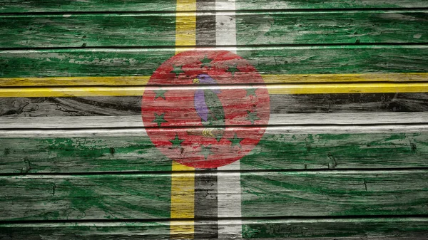 Dominica Flagge Auf Verwitterten Holzplanken — Stockfoto