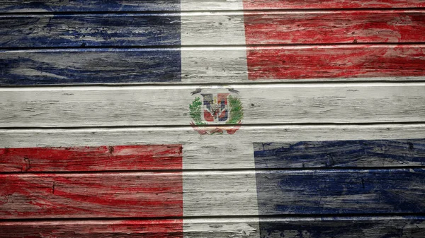 ドミニカ共和国の旗は風化した木の板に描かれている — ストック写真