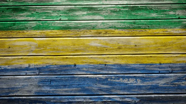 Gabunische Flagge Auf Verwitterten Holzplanken Bemalt — Stockfoto