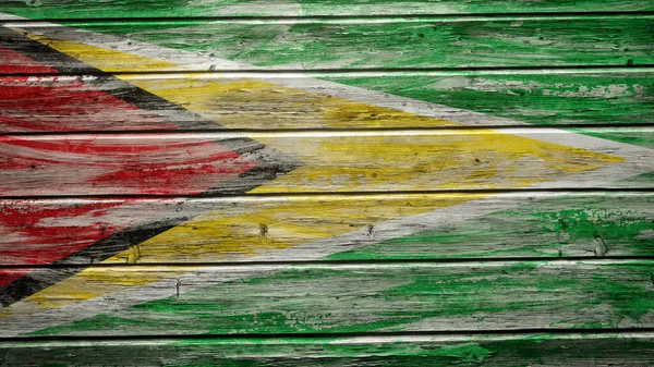 Guyana Flag Painted Weathered Wood Planks — Stock Photo, Image