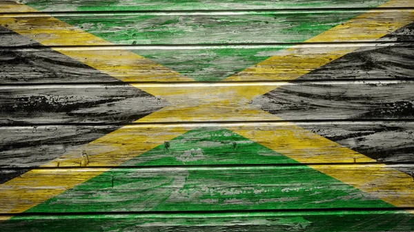 Jamaika Flagge Auf Verwitterten Holzplanken Gemalt — Stockfoto