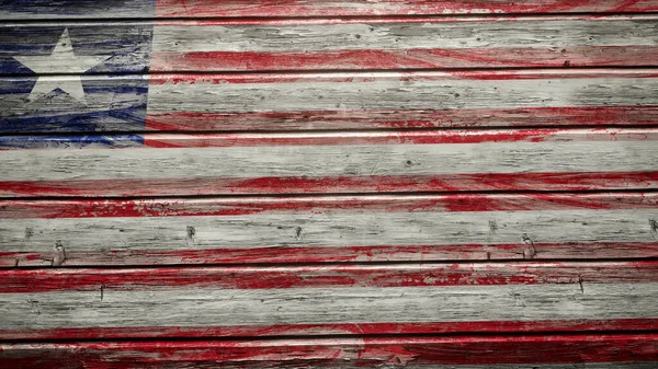 Liberia Flagge Auf Verwitterten Holzplanken — Stockfoto