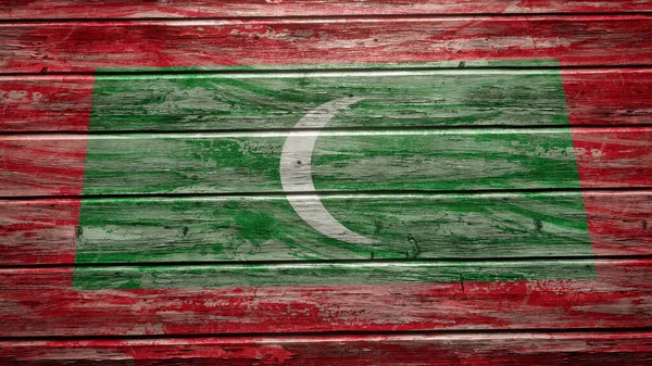 Malediven Flagge Auf Verwitterten Holzplanken Bemalt — Stockfoto
