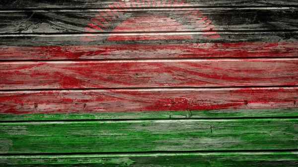 Malawi Flagge Auf Verwitterten Holzplanken — Stockfoto