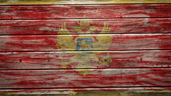Montenegro Flagge Auf Verwitterten Holzplanken — Stockfoto