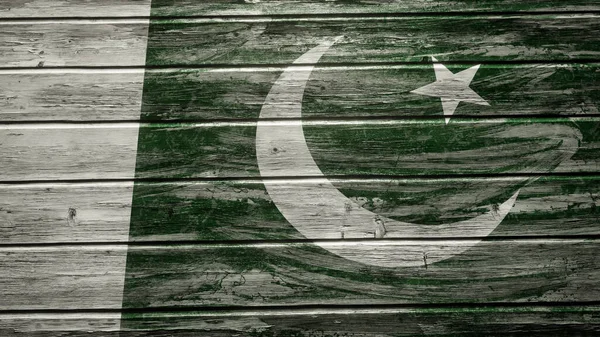 Drapeau Pakistan Peint Sur Des Planches Bois Altérées — Photo