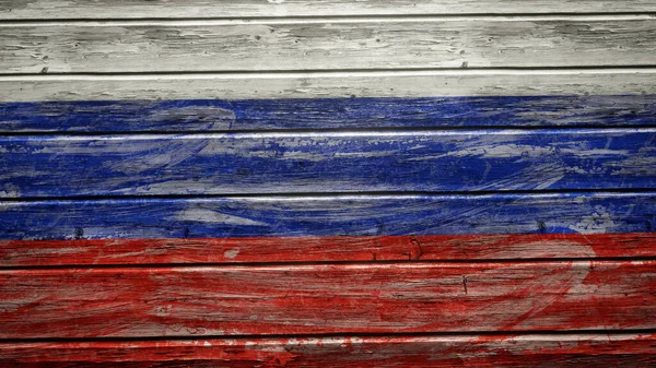 Russia flag painted on weathered wood planks
