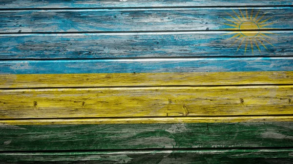 Ruanda Flagge Auf Verwitterte Holzplanken Gemalt — Stockfoto