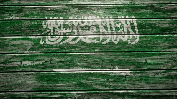 風化した木の板に描かれたサウジアラビアの旗 — ストック写真