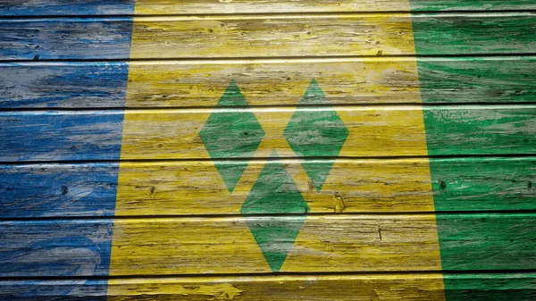 Flagge Von Vincent Und Den Grenadinen Auf Verwitterten Holzplanken — Stockfoto