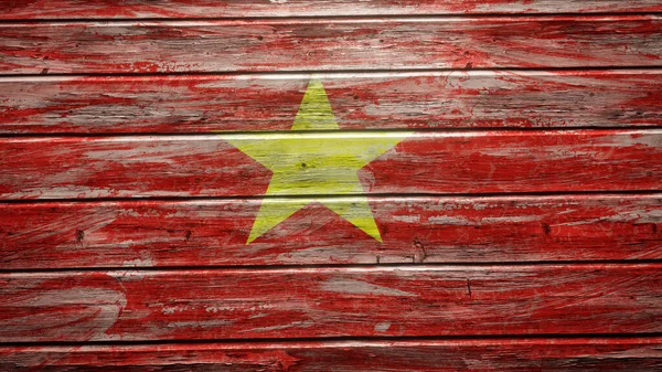 Drapeau Vietnam Peint Sur Des Planches Bois Altérées — Photo