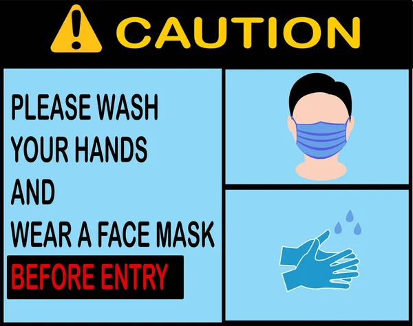 Attention Veuillez Vous Laver Les Mains Porter Masque Facial Avant — Image vectorielle