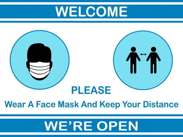 Bienvenue Nous Sommes Ouverts Vous Plaît Porter Masque Facial Garder — Image vectorielle