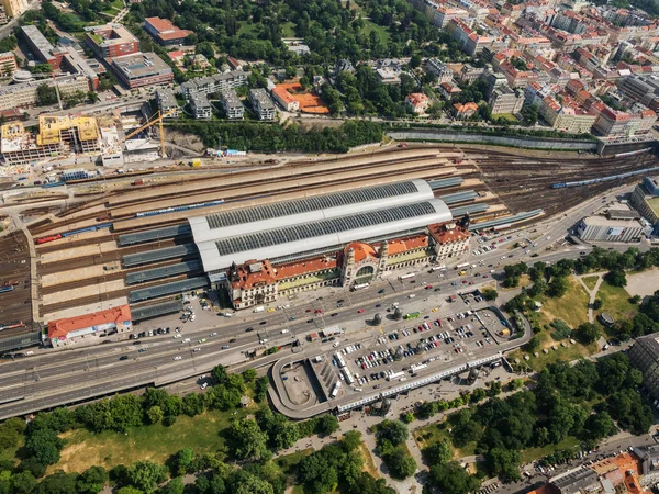 Luftaufnahme Vom Prager Hauptbahnhof Hlavni Nadrazi Dem Größten Und Geschäftigsten — Stockfoto